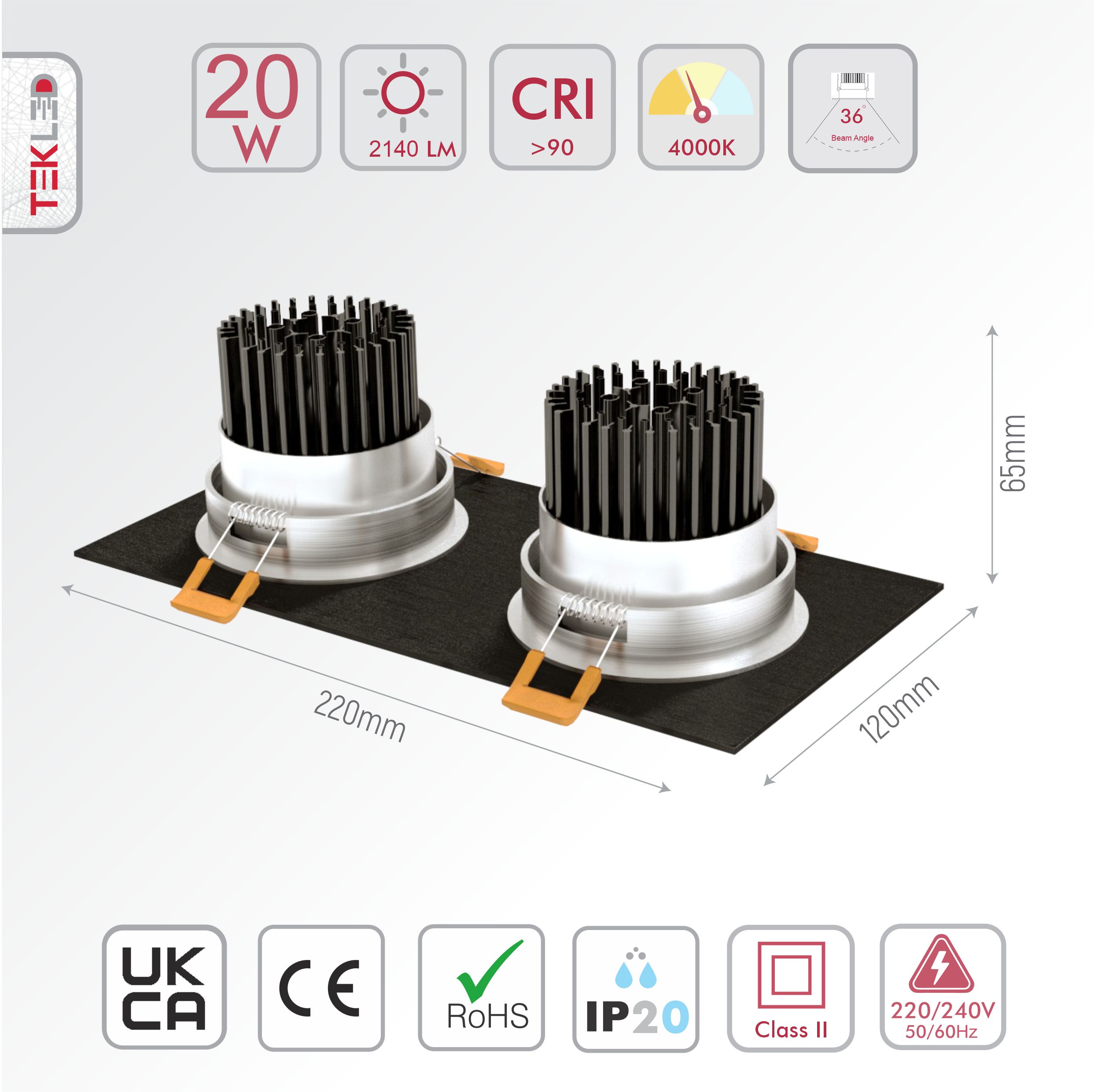 LED OC003B 2х10W 4000K BLCK UK IP20 30